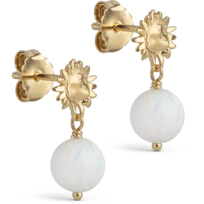 Billede af ENAMEL Copenhagen Daystar Globe øreringe forgyldt sølv m. synt. opal