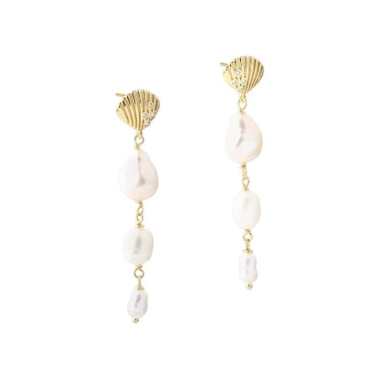 Billede af Aqua Dulce Shelly Pearl Long øreringe forgyldt sølv m. fvp + cz