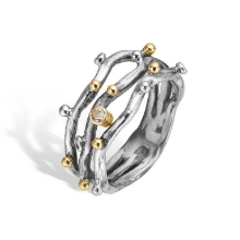 Billede af By Birdie Grace Triple Polished ring sølv + 14 karat guld m. brillant (str. 57)