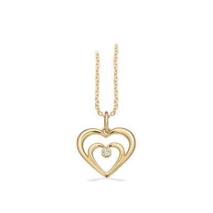 Billede af Hjerte vedhæng 8 karat guld 0,02 ct. brillant m. sølvkæde