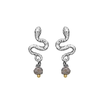 Billede af By Birdie Serpent Silver Raw øreringe sølv m. rådiamanter