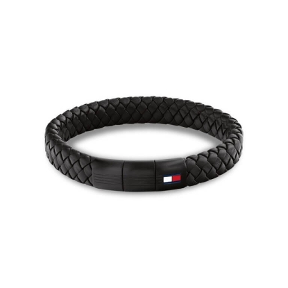 Billede af Tommy Hilfiger Round Braided armbånd sort læder (21-22 cm)