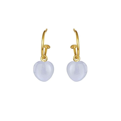 Billede af Susanne Friis Bjørner øreringe forgyldt sølv m. blå kalcedon hjerter