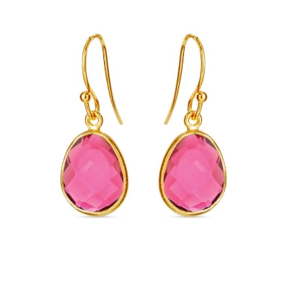 Billede af Susanne Friis Bjørner øreringe forgyldt sølv m. pink krystal