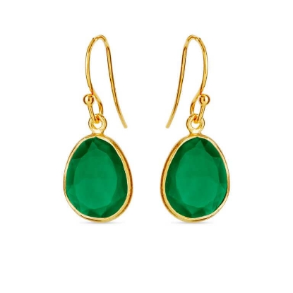 Billede af Susanne Friis Bjørner øreringe forgyldt sølv m. grøn agat
