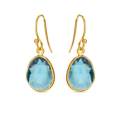 Billede af Susanne Friis Bjørner øreringe forgyldt sølv m. London Blue krystal