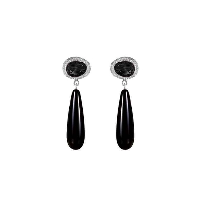 Billede af Susanne Friis Bjørner øreringe sølv m. sort agat