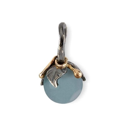 Billede af By Birdie Urban Leaf Drop Aquamarine Vedhæng sort rhodineret sølv + 14 kt. guld