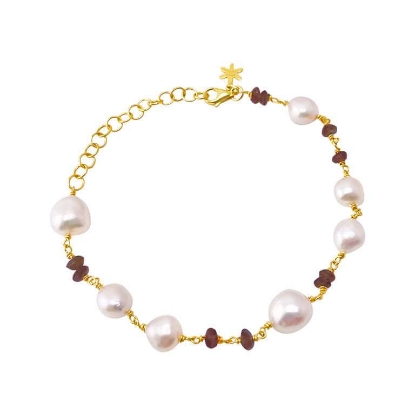 Billede af Susanne Friis Bjørner armbånd forgyldt sølv m. røgkvarts + fvp (16-20 cm)