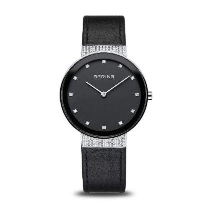 Billede af Bering Classic dameur stål sort læderrem 35mm 3bar