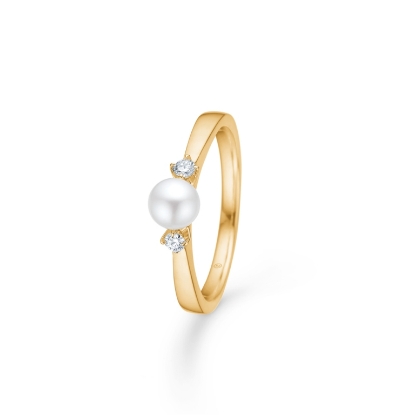 Billede af Mads Z "Crown Trinity w. Pearl" ring 14 kt. guld m. kulturperle + 0,08 ct. diamanter (str. 50-60)
