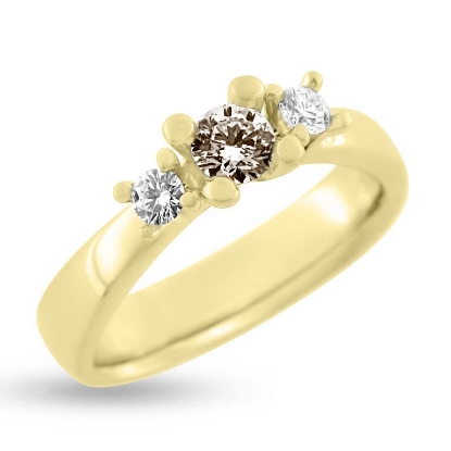 Billede af Rækkering i 14 kt. m. brillanter i hvid og champagnefarve