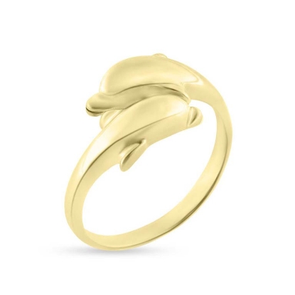 Billede af Ring forskudt med 2 delfiner 14 kt. 