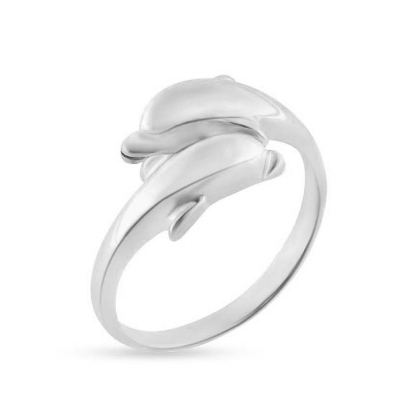 Billede af Ring forskudt med 2 delfiner 14 kt. hvg.