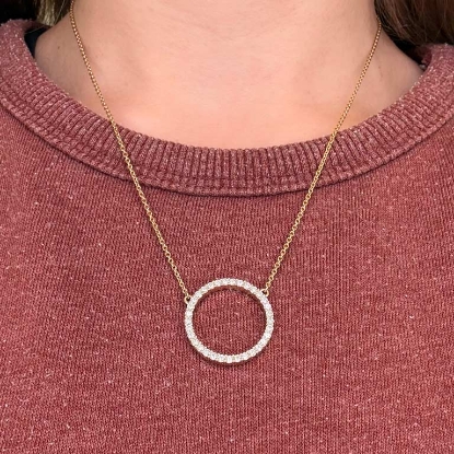 Billede af Cirkel Halskæde, 33 brill. á 0,03 w/vs, 14 kt. 44 cm (smykke cirkel roset)