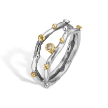 Billede af By Birdie Grace Duo Polished ring sølv m. 14 kt guld + 0,05 ct (str. 59)