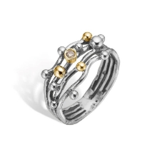 Billede af By Birdie Urban Harlem Buds-4 Polished ring sølv m.14 kt. m. 0,05 ct. diamant (str. 52)