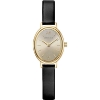 Billede af Bering Classic Oval dameur stål gulddoublé sort læderrem 20mm 3bar