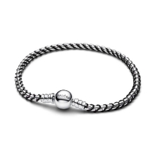 Billede af Pandora Box Chain armbånd med Sort Snor sølv (23 cm)