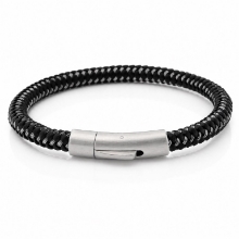 Billede af Gentleman's "Hunter" armbånd sort læder/stål (23 cm)