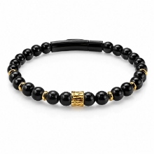 Billede af Gentleman's "Owen" armbånd stål gulddoublé m. onyx (21 cm)