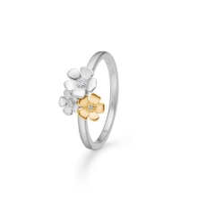Billede af Mads Z "Fleur" ring sølv + 14 kt. guld m. 0,012 ct. brillanter (str. 60)