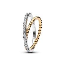 Billede af Pandora Krydsende Dobbelt Kugler & Pavé Bånd Ring forgyldt metalblanding str. 60