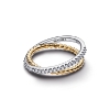 Billede af Pandora Krydsende Dobbelt Kugler & Pavé Bånd Ring forgyldt metalblanding (str. 48-62)