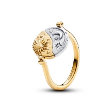 Billede af Pandora Sol & Måne Vendbar Medaljon Ring sølv + forgyldt metalblanding m. cz (str. 52)