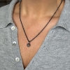 Billede af By Birdie Urban Leaf Drop Aquamarine Vedhæng sort rhodineret sølv + 14 kt. guld