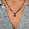 Billede af By Birdie Urban Leaf Drop Aquamarine Vedhæng sort rhodineret sølv + 14 kt. guld