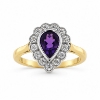 Billede af Rosetring dråbe ametyst 0,83ct, 13 brillanter a 0,04 w/vs. 14 kt. guld, top 14kt hvg