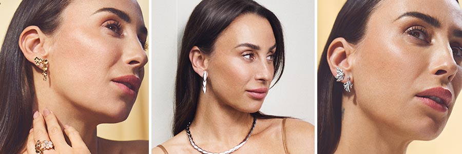 Mads Z Fleur øreringe i guld, Mandalay øreringene i sølv og Monarch øreringene i sølv på Medina