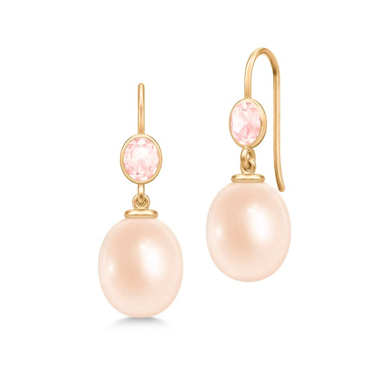 Julie Sandlau øreringe sølv forgyldt rose quartz og rosa ferskvandsperle | Julie Sandlau - Køb hos